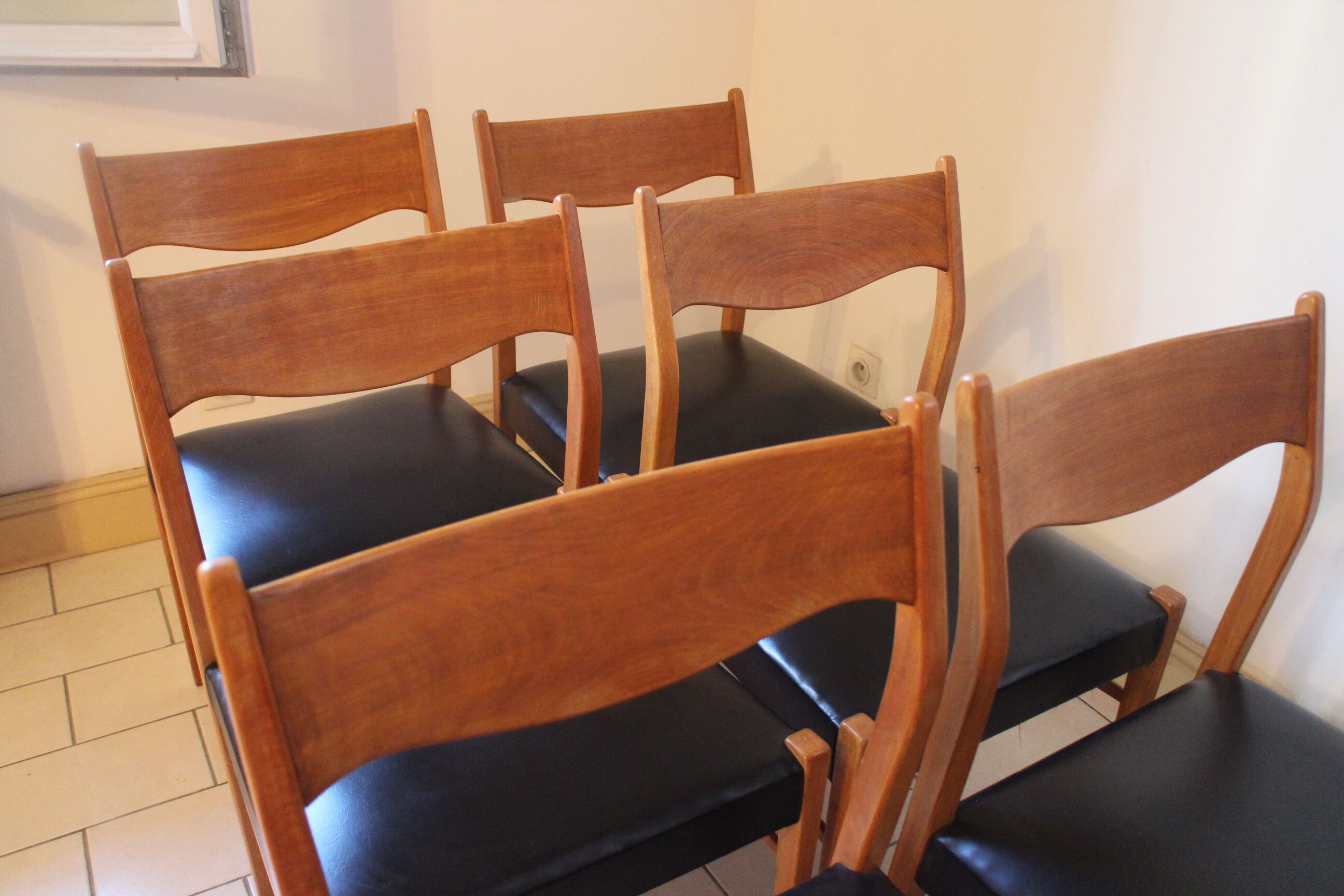 Series of 6 Scandinavian chairs in teak and skaÏ