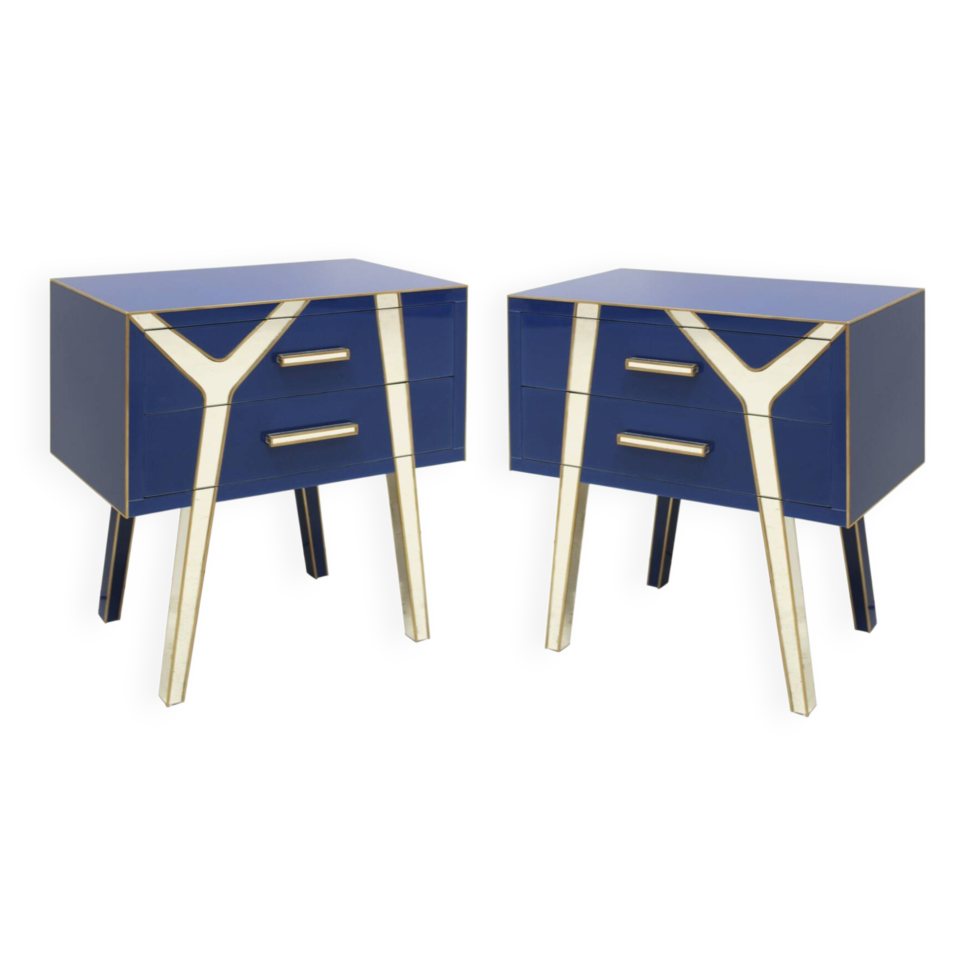 Contemporary Wood and Glass Italian Pair of Bedside Tables