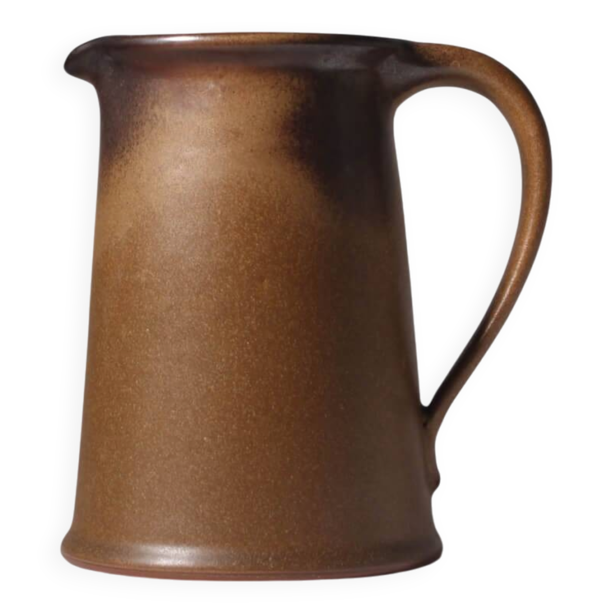 Pichet en céramique marron moutarde, années 1960, signé