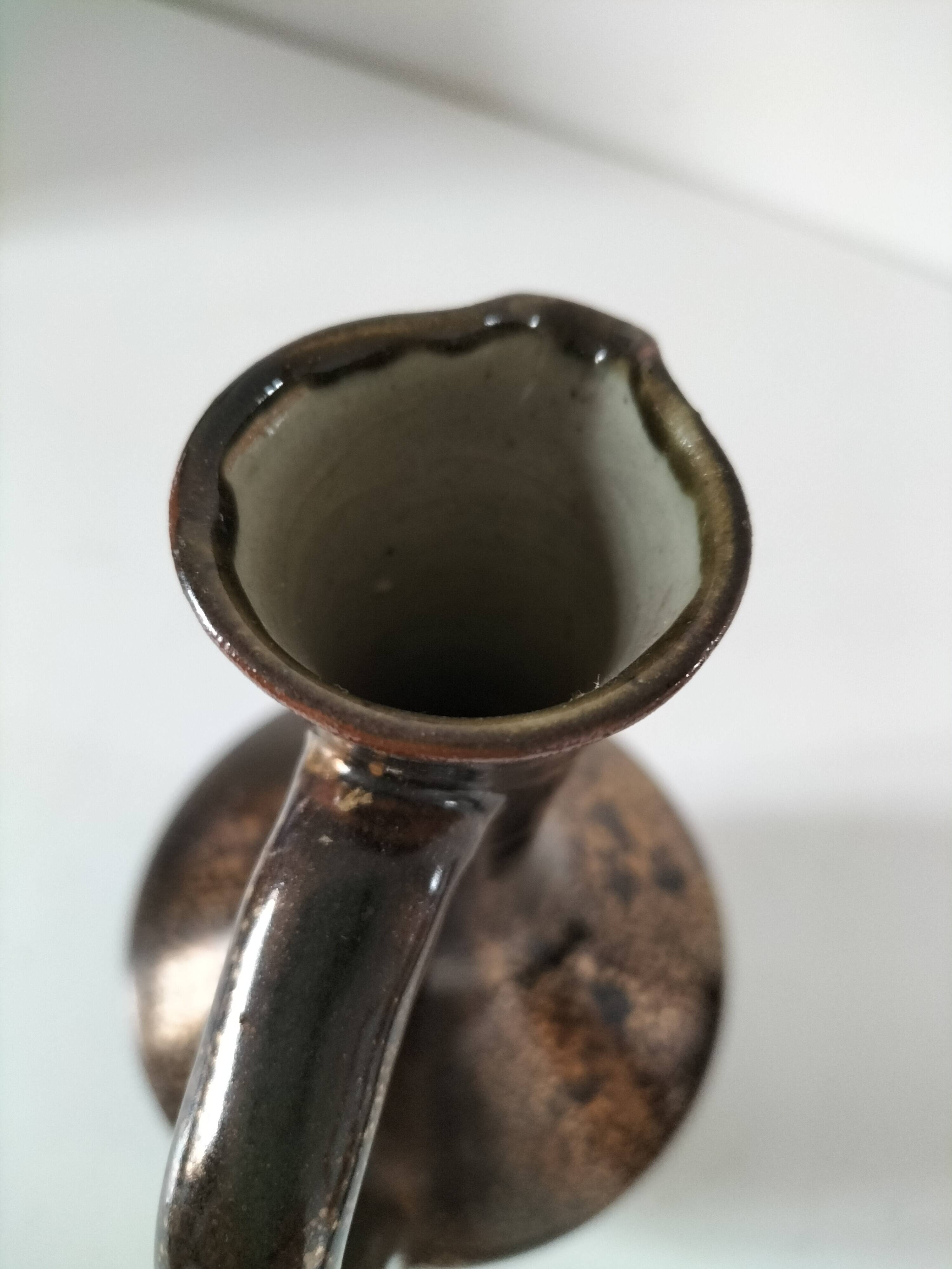 Glazed stoneware pitcher in coppery brown – Potter's work, France, 1970s