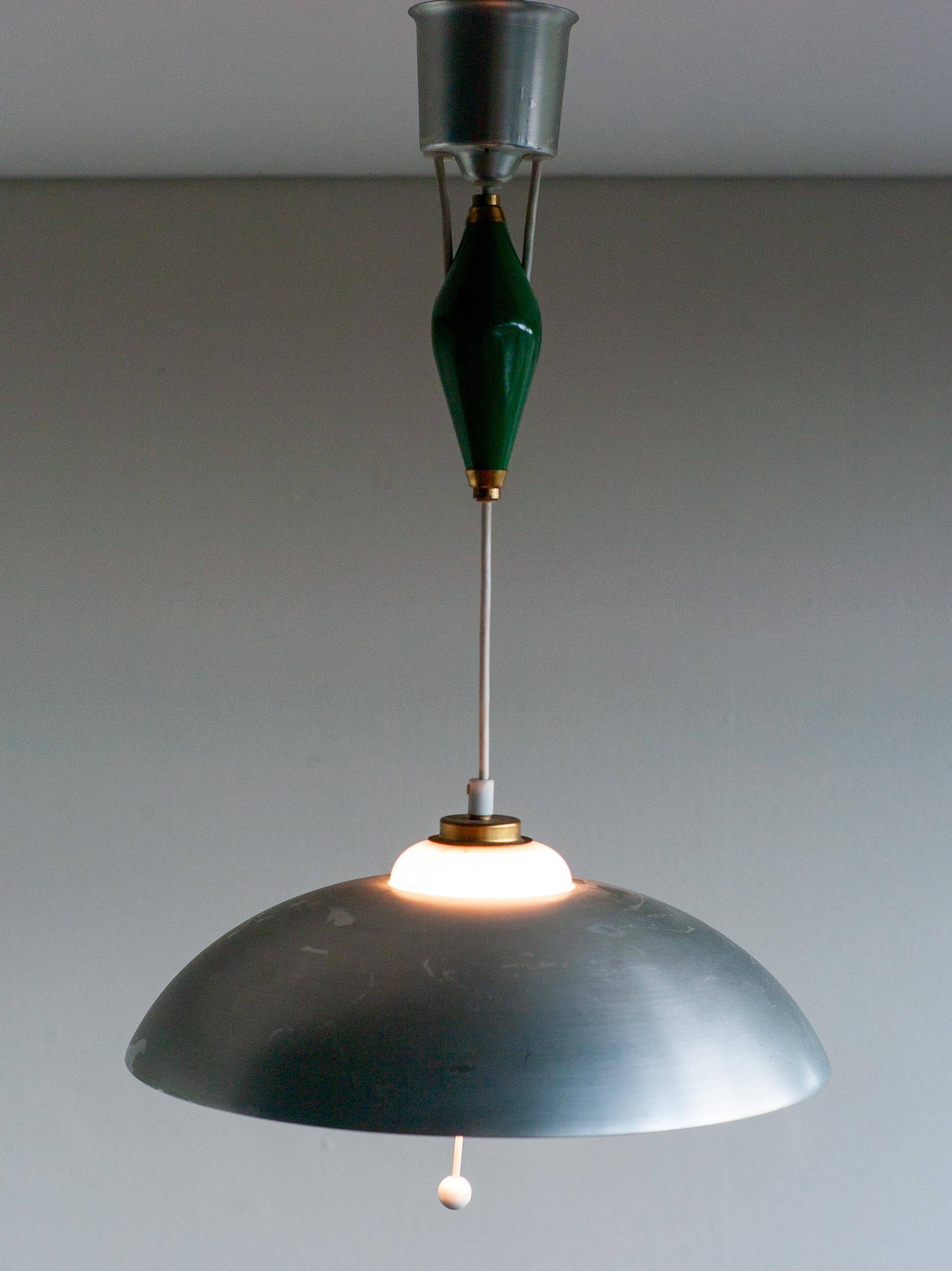 Nordiska Kompaniet adjustable pendant lamp, aluminium and porcelain, 1950