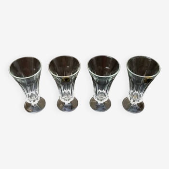 1970s 4 Champagne Flutes Clear Faceted Glass