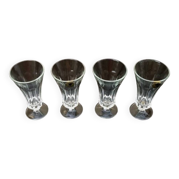 1970s 4 Champagne Flutes Clear Faceted Glass