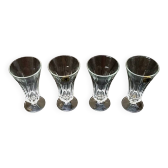 1970s 4 Champagne Flutes Clear Faceted Glass