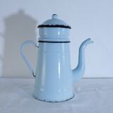 Cafetière ancienne en métal vert d'eau