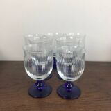 Set of 7 water/wine glasses on stems in vintage blue colors