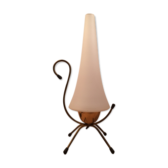 Atypical opaline brass lamp 50s