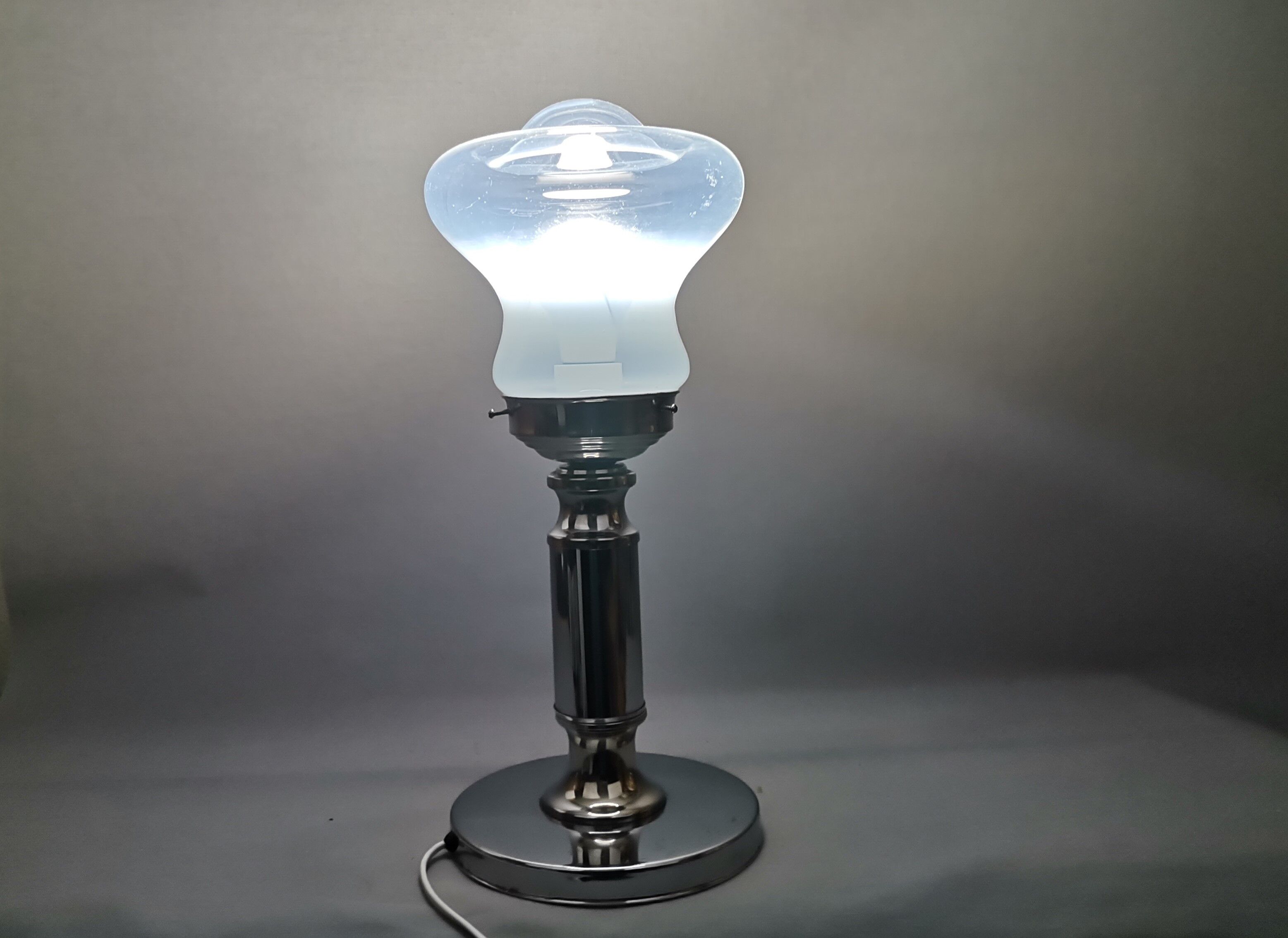 Portuguese mid century modern clear glass chromed buffet table lamp 1970s