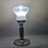 Portuguese mid century modern clear glass chromed buffet table lamp 1970s