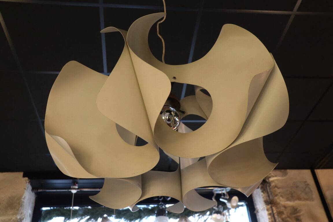 Space Age pendant lamp by Jean D'Imbleval in white lacquered aluminum, 1970