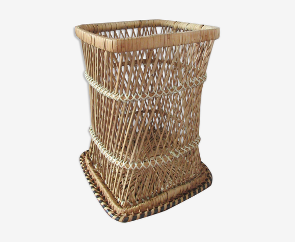 Corbeille vintage en osier et scoubidou