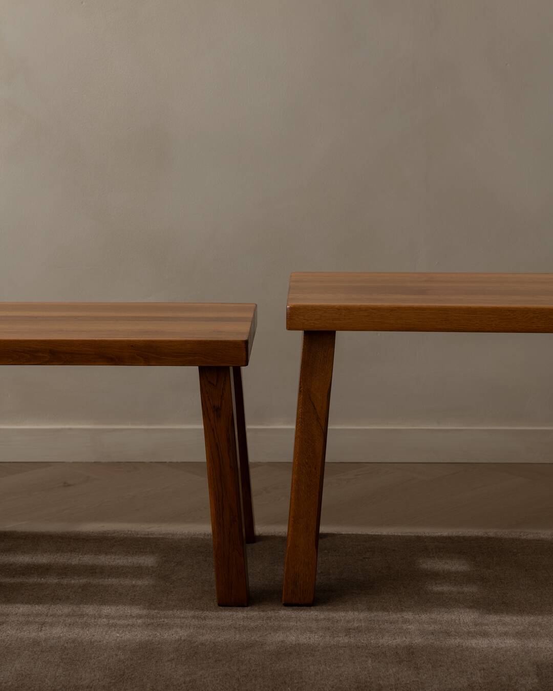 Brutalist Solid Oak Nesting Tables (Set of 3) – Dutch 1970s