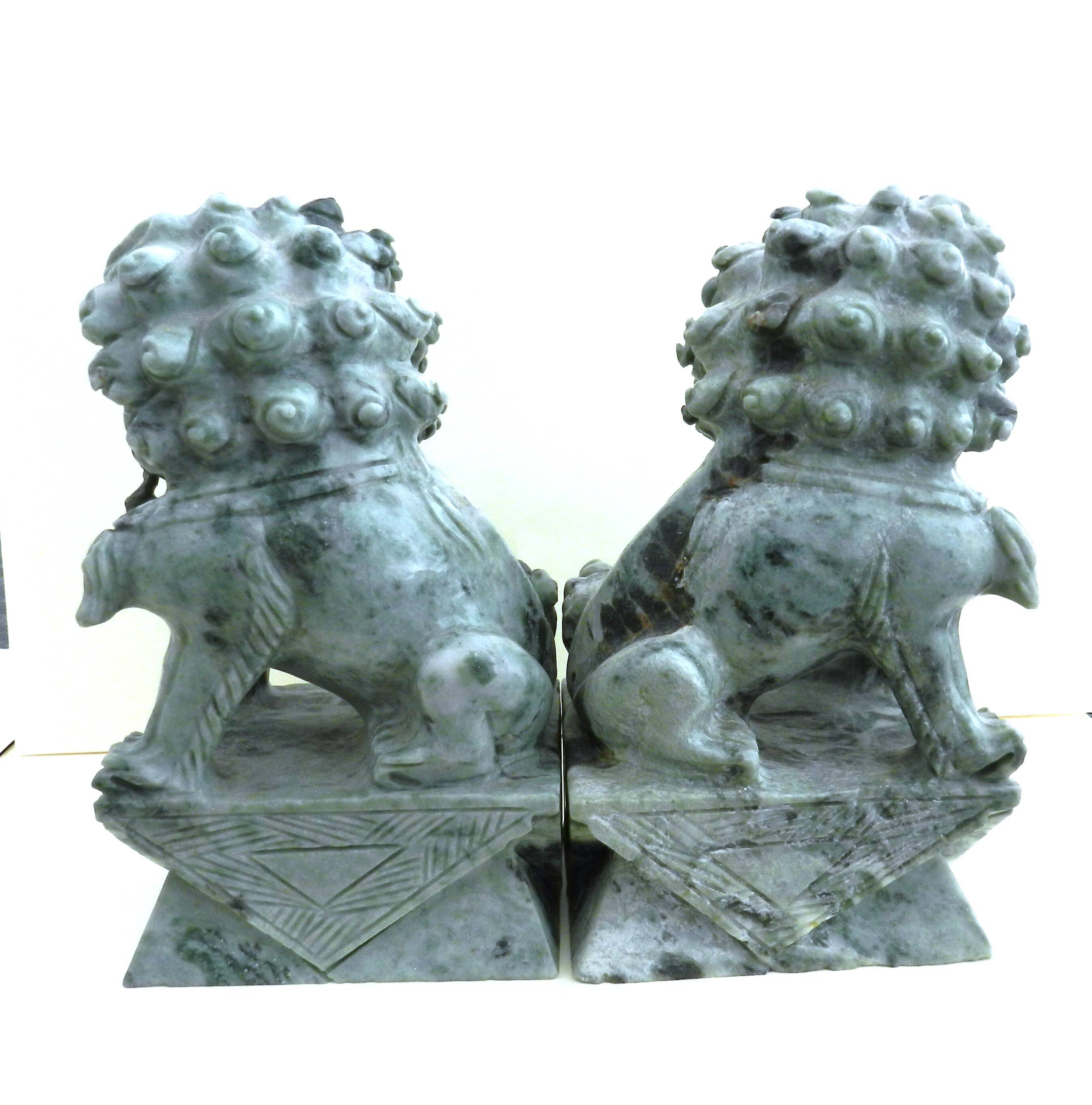 Pair of Foo Dog Bookends in Jade