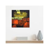 Orange, black and yellow abstract acrylic painting on stretched canvas