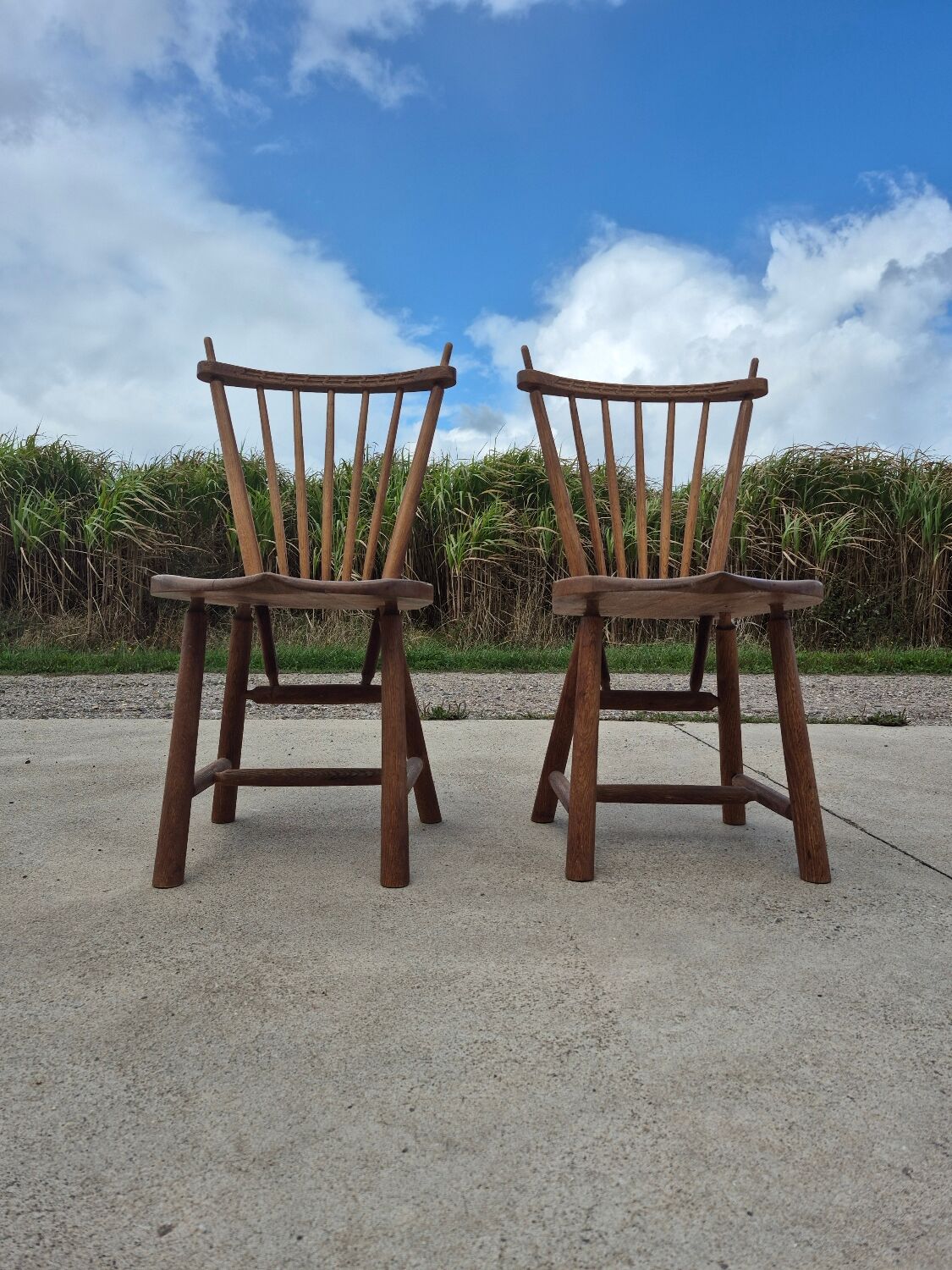 Set 6 vintage dutch spindle back rustic dining chairs De Ster