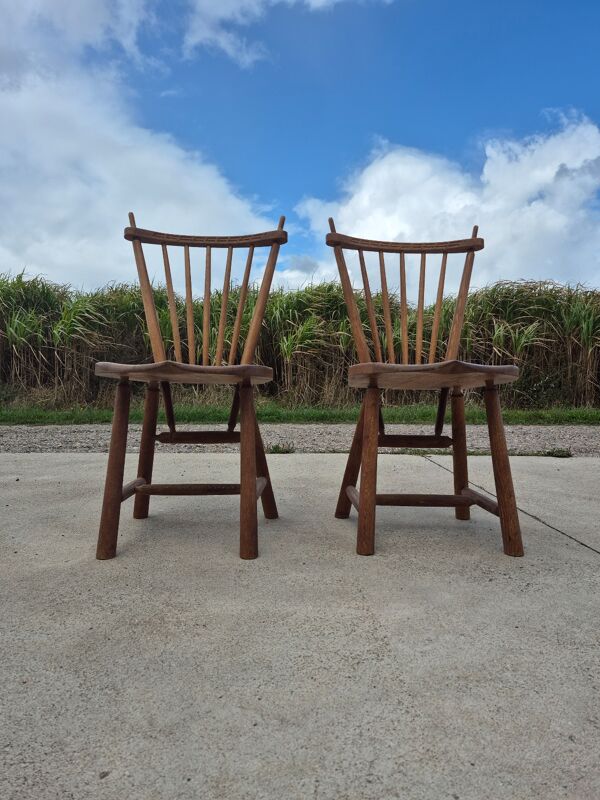Ensemble de 6 chaises de salle à manger rustiques vintage hollandaises à dossier fuseau De Ster