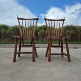 Set 6 vintage dutch spindle back rustic dining chairs De Ster