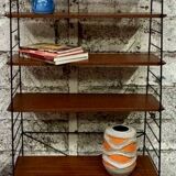1950s wrought iron and wood bookcase shelf