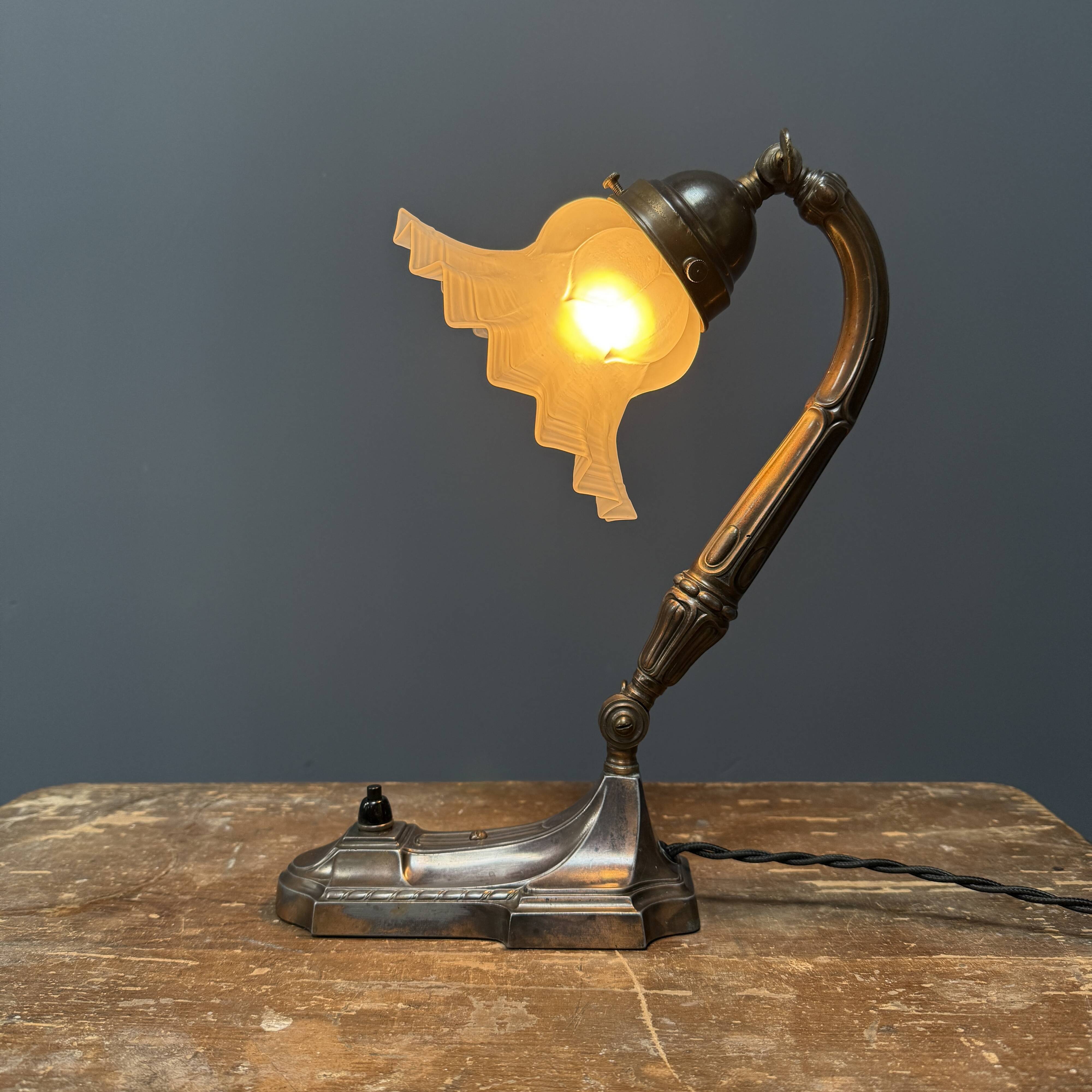 Antique art nouveau table lamp with frosted glass shade