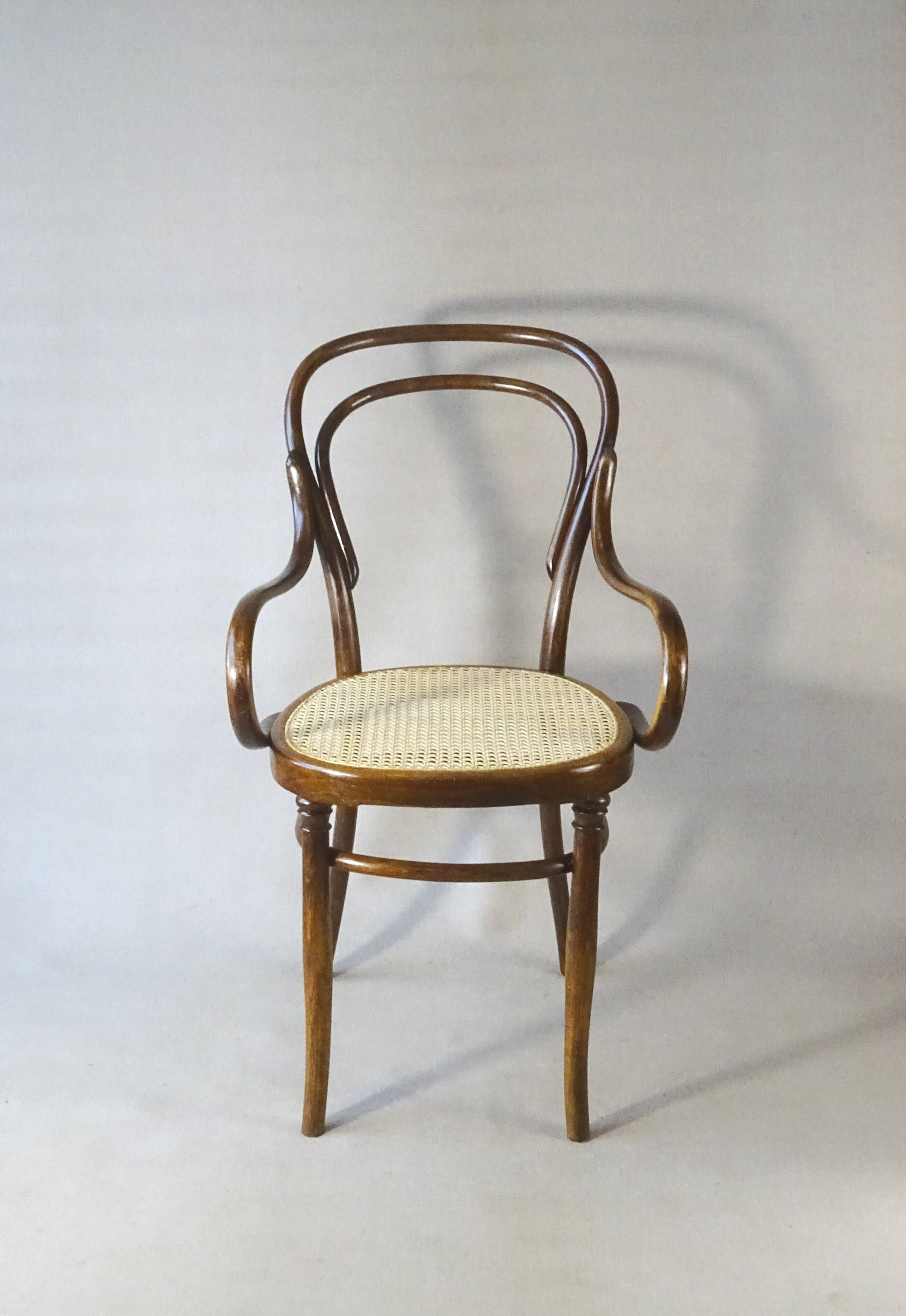 Cane bistro armchair N°14, by Hofmann 1895, Art Nouveau.