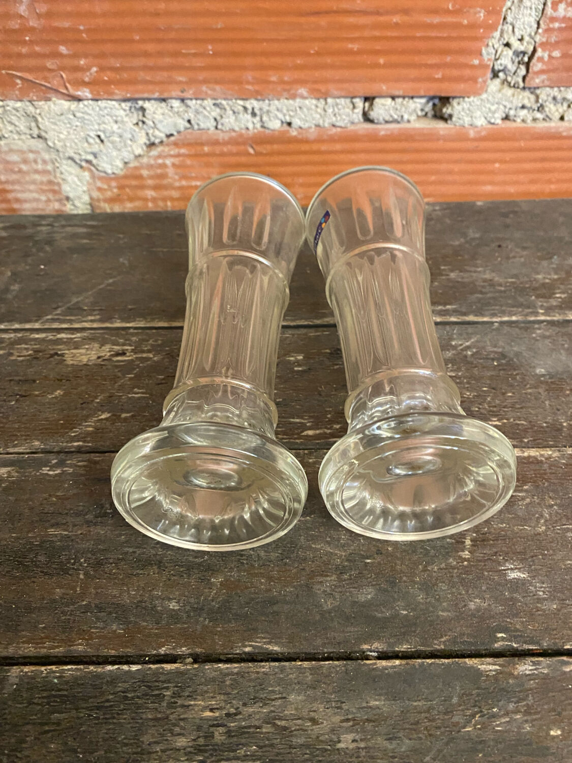 Pair of antique luminarc vases in moulded glass made in france vintage #d