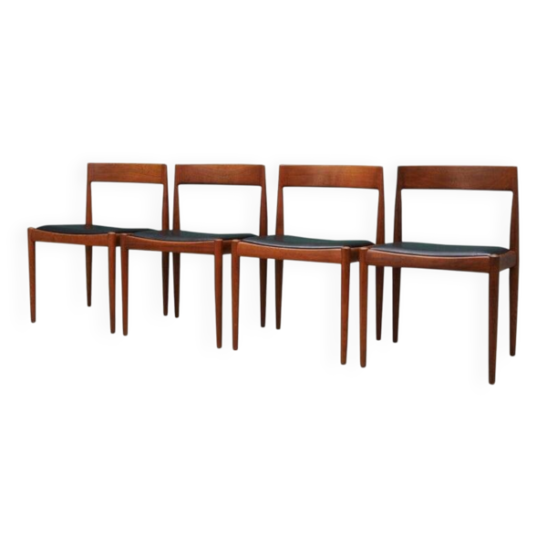 Ensemble de quatre chaises en teck, design danois, années 1970, designer : Kai Kristiansen, m