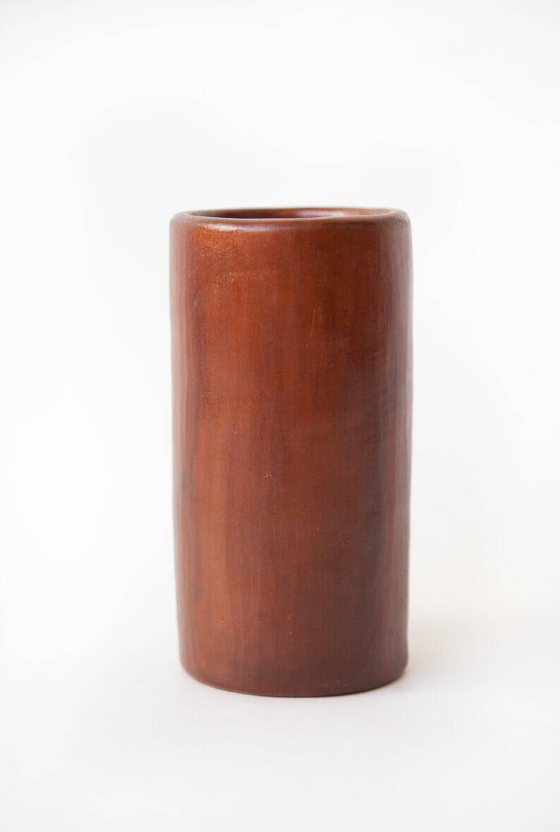 Cylindrical signed vase, pottery, modernist, hand painted, decorative vase, interior decor