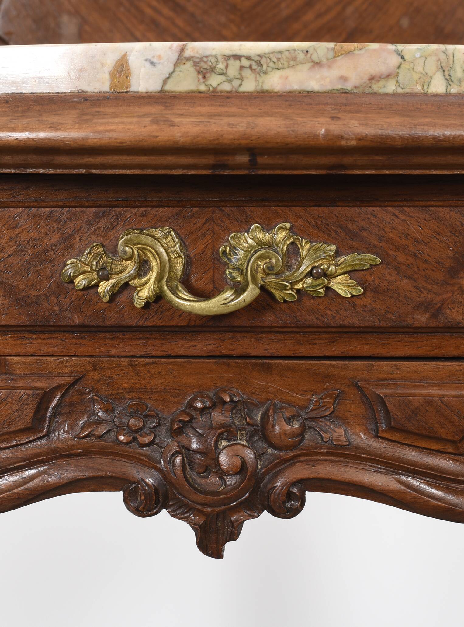 Pedestal table, old bedside table, Louis XV style, in wood and marble