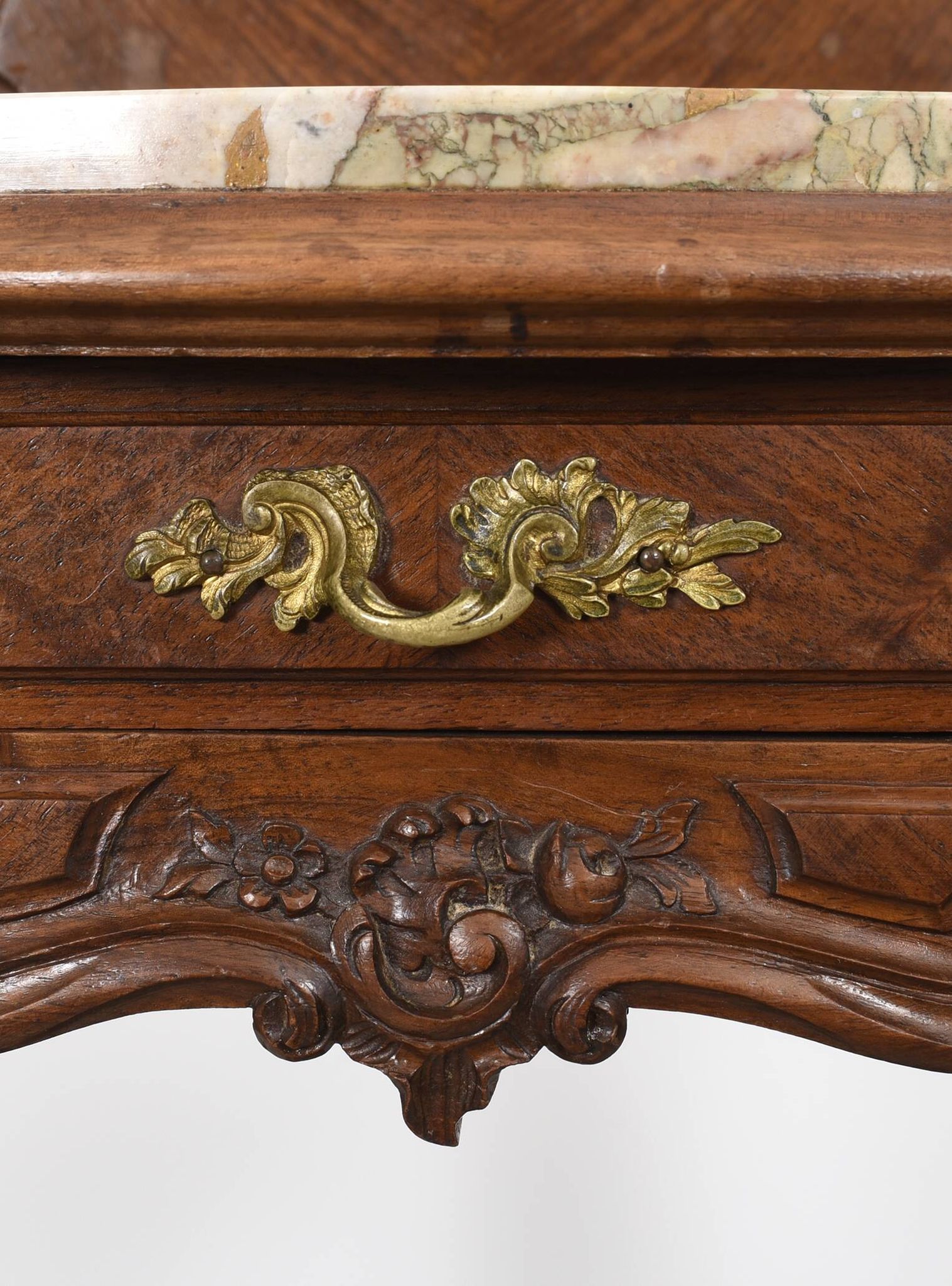 Pedestal table, old bedside table, Louis XV style, in wood and marble