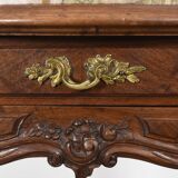 Pedestal table, old bedside table, Louis XV style, in wood and marble