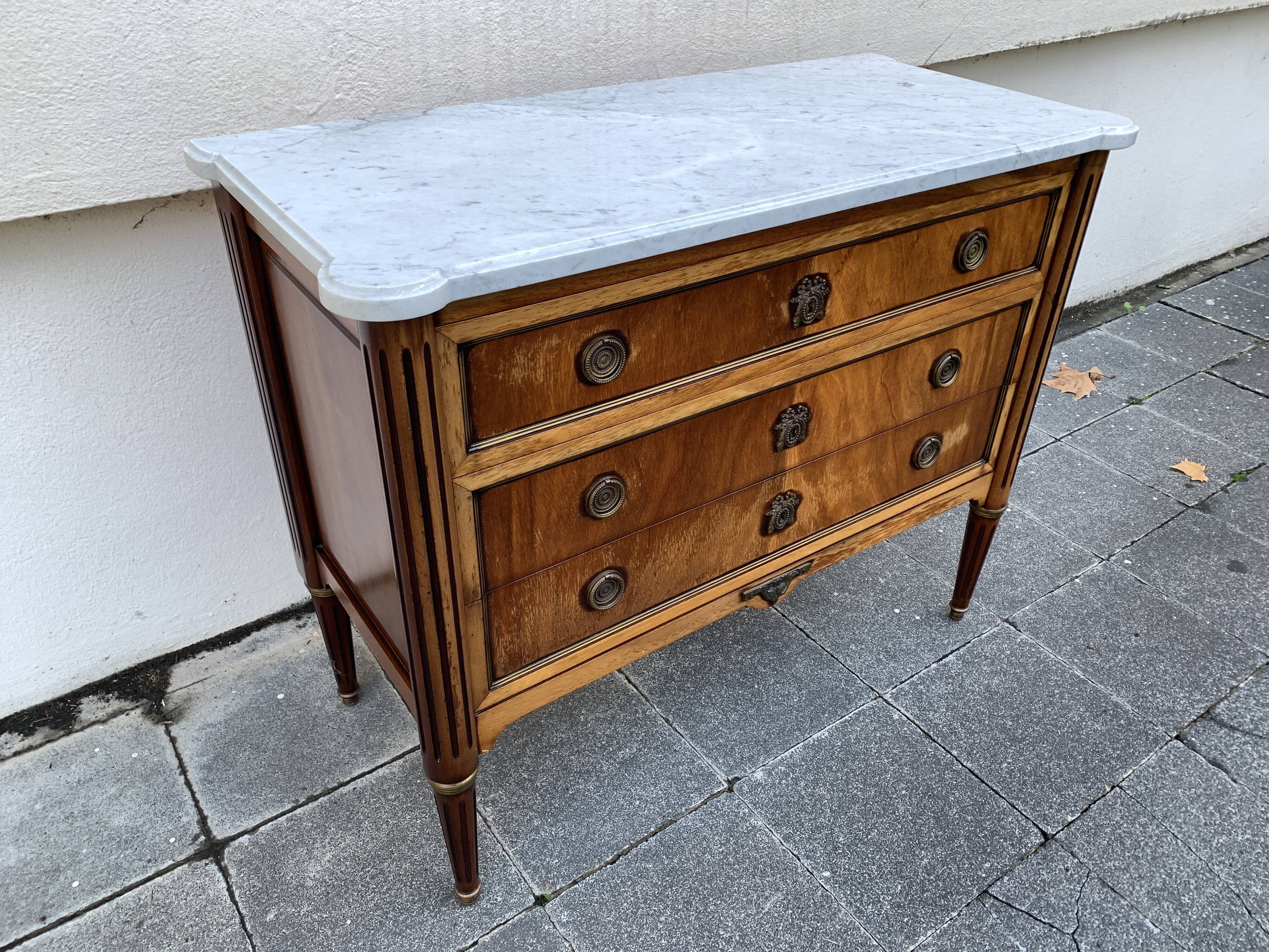 Louis XVI style solid wood chest of drawers, 3 drawers, second half of the twentieth century