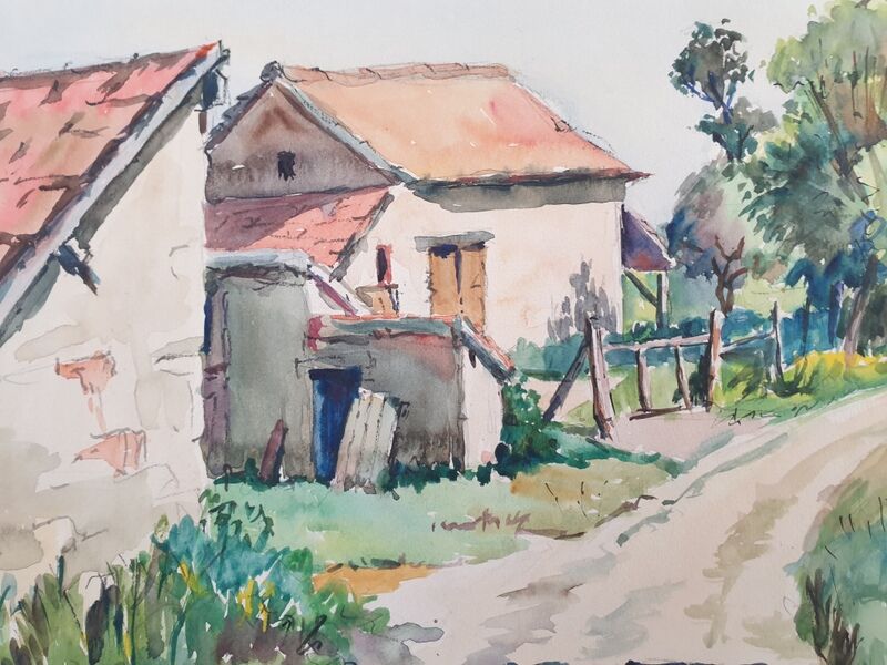 André Duculty (1912-1990) Watercolor on paper "Vitry sur Loire" Signed lower right