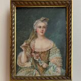 19th-century miniature depicting an 18th-century woman, bronze frame