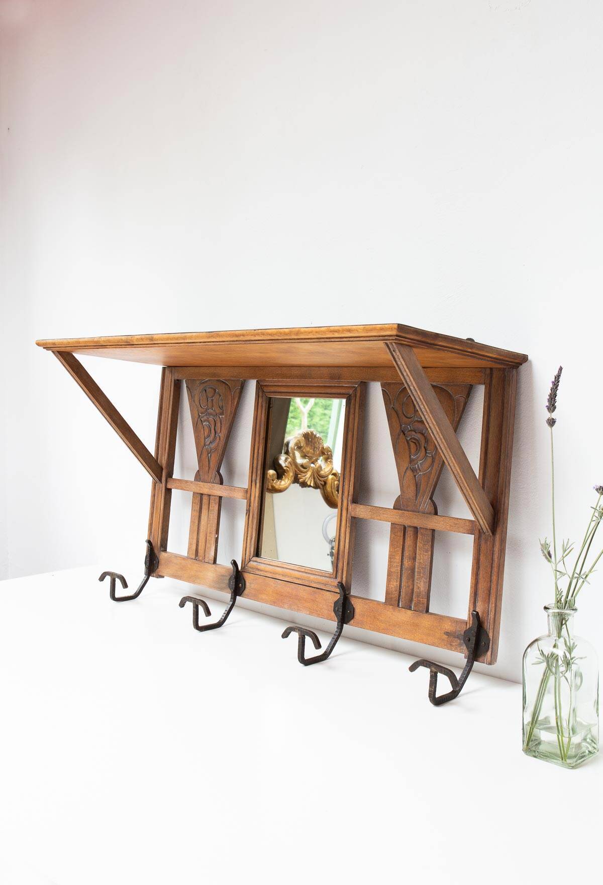 Antique French coat rack with mirror in art deco style circa 1930