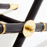 Jacques Adnet Rocking chair and ottoman in leather and mohair velvet 1950