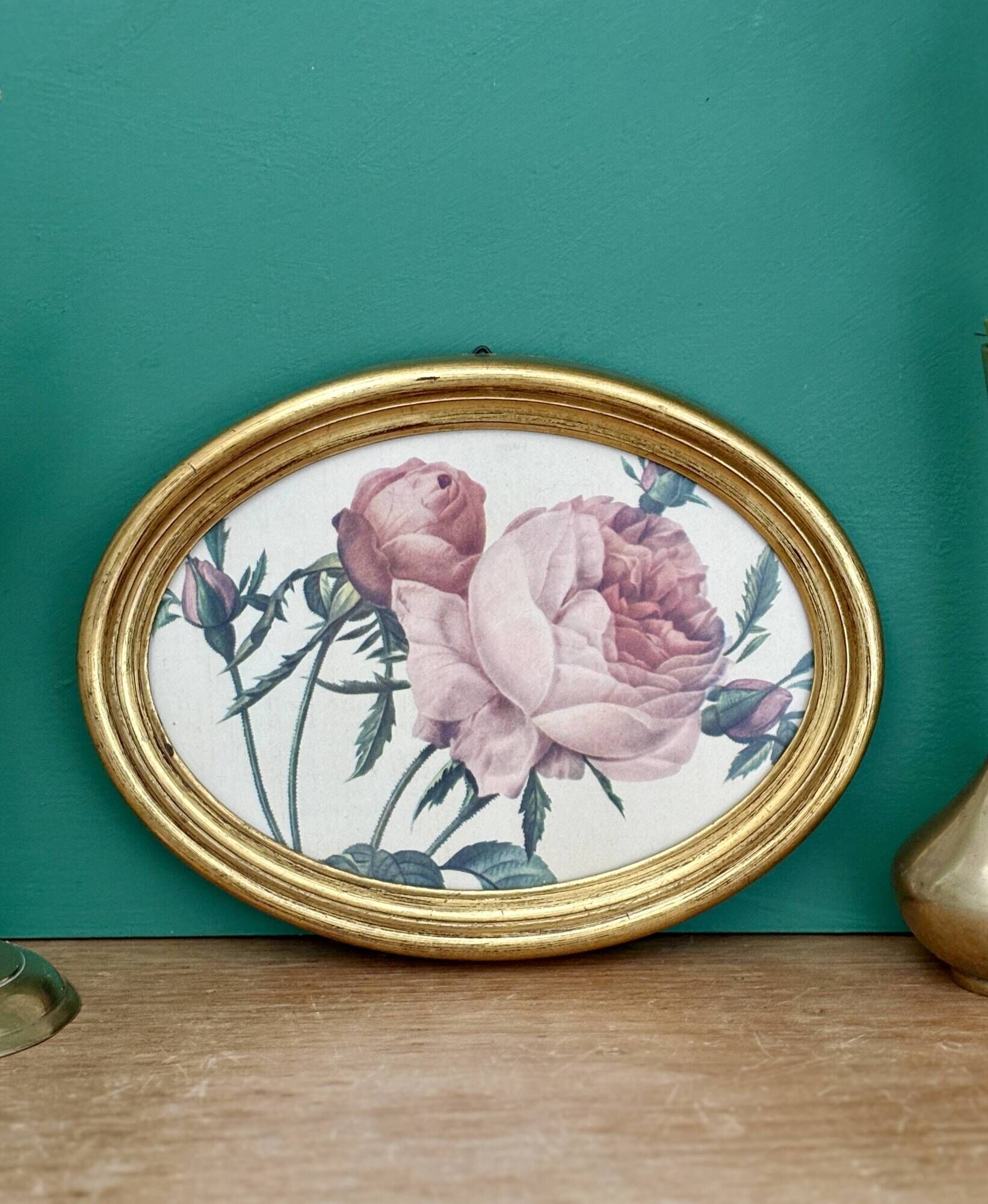 Vintage frame and rose by Redouté