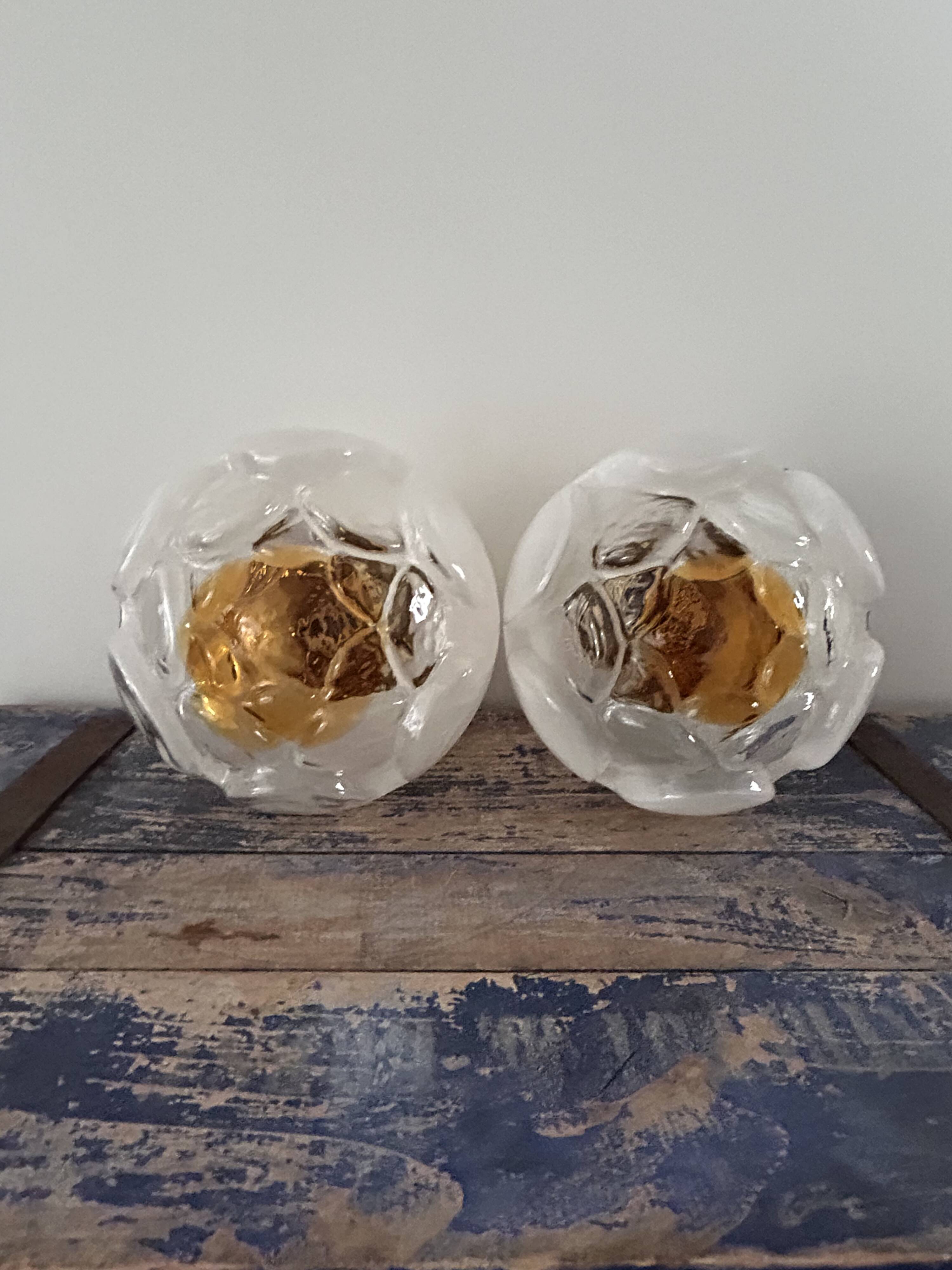 Lot de deux appliques fleurs en verre de Murano