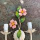 Vegetable wall lamp, pink flowers and green foliage, white, green and pink patina, vintage