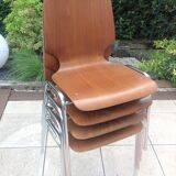 Suite of four chairs in teak color multiplis and chrome / vintage feet 60s-70s