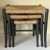 Vintage straw nesting stools, 60s design