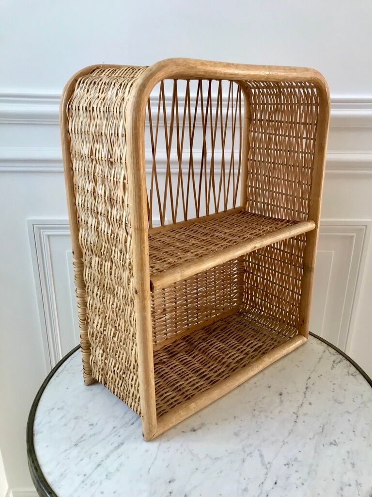 Rattan and light bamboo shelf 60s-70s