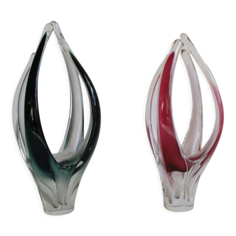 Alien Vases Coquille by Paul Kedelv for Flygsfors, Sweden, 1960s, Set of 2