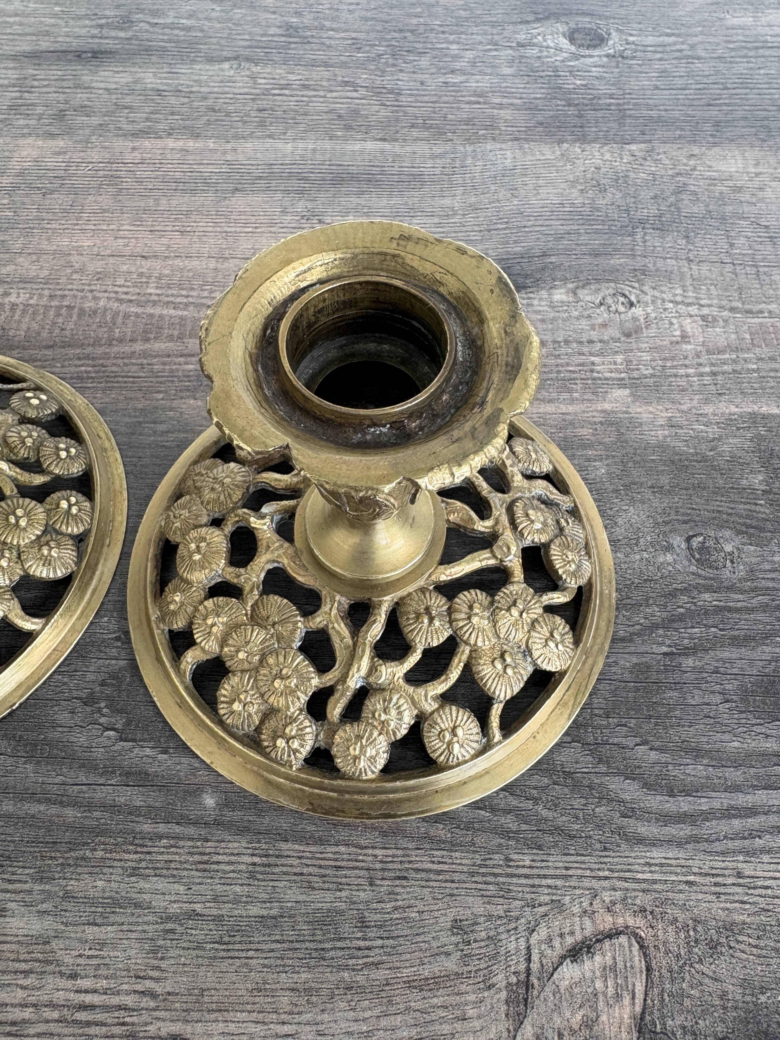 Pair of Art Nouveau Gilded Bronze Candle Holders