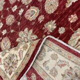 Tapis Zeigler en laine rouge fait main, motif floral, pour salon et séjour, 144 x 190 cm