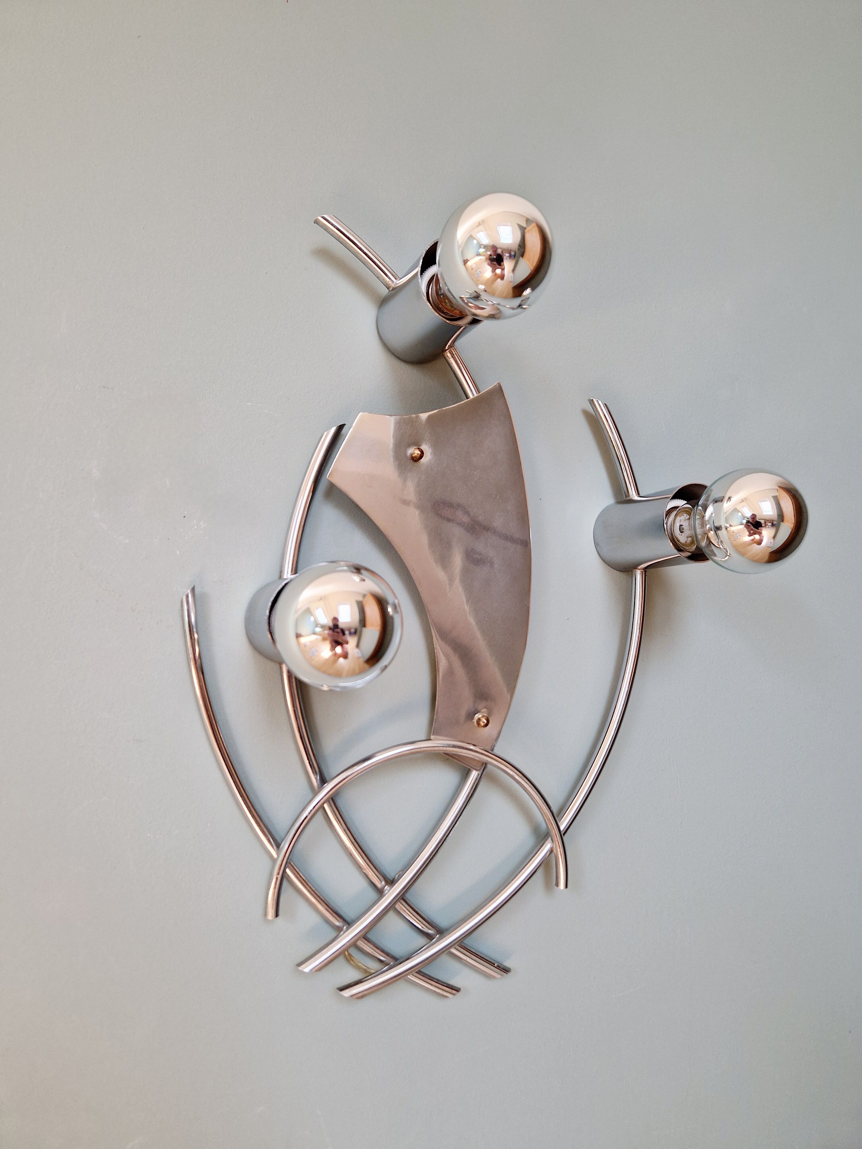 Large chrome metal wall lamp, 1970s