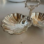 Présentoir coquillage en métal argenté vintage
