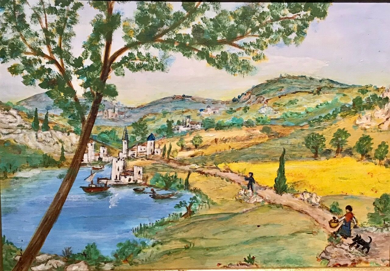 Ancient Tuscan landscape painting dated 1989