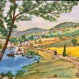 Ancient Tuscan landscape painting dated 1989