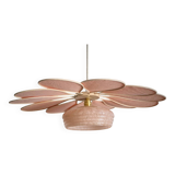 Rattan and Pink Linen Flower Pendant Light and Vintage Clichy Glass Globe