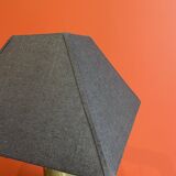 Brass shell socket lamp from the 1st WW, black pyramidal lampshade in Carlucci linen.